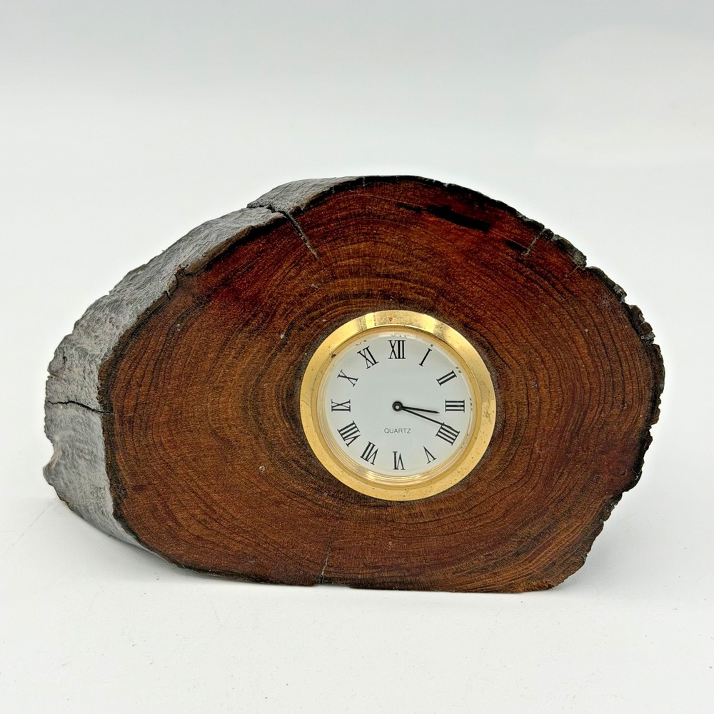 Rustic Wood Log Slice Desk Clock Quartz Mantel Shelf Cabin Lodge Decor Working